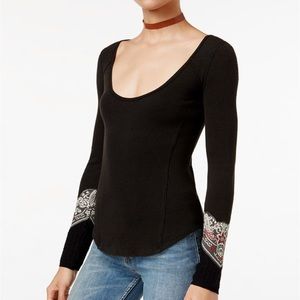 Free People Bandana Sleeve Waffle Knit Top